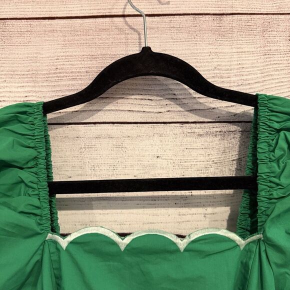 English Factory Scallop Tiered Green Dress Size XS Puff Sleeve Open Back Midi - Picture 7 of 12